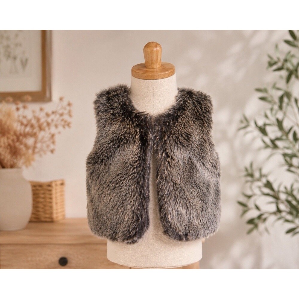 Joe Fresh Baby/Toddler Gray/Black Faux Fur Lined Vest Hook & Eye 12-18M